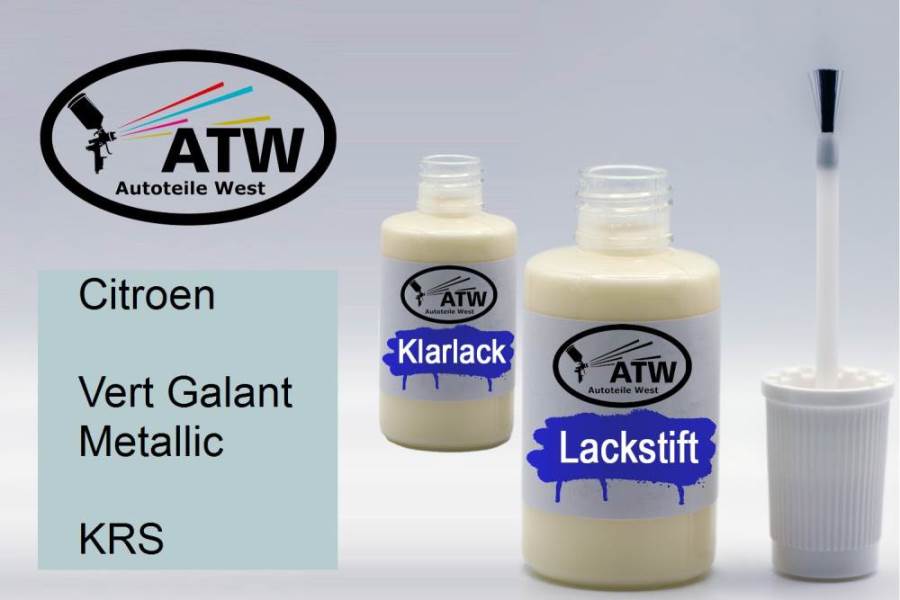 Citroen, Vert Galant Metallic, KRS: 20ml Lackstift + 20ml Klarlack - Set, von ATW Autoteile West.